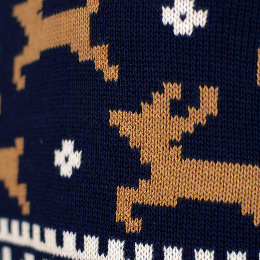 Classy Blue Organic Cotton Womens Ugly Christmas Detail Sweater Reindeers