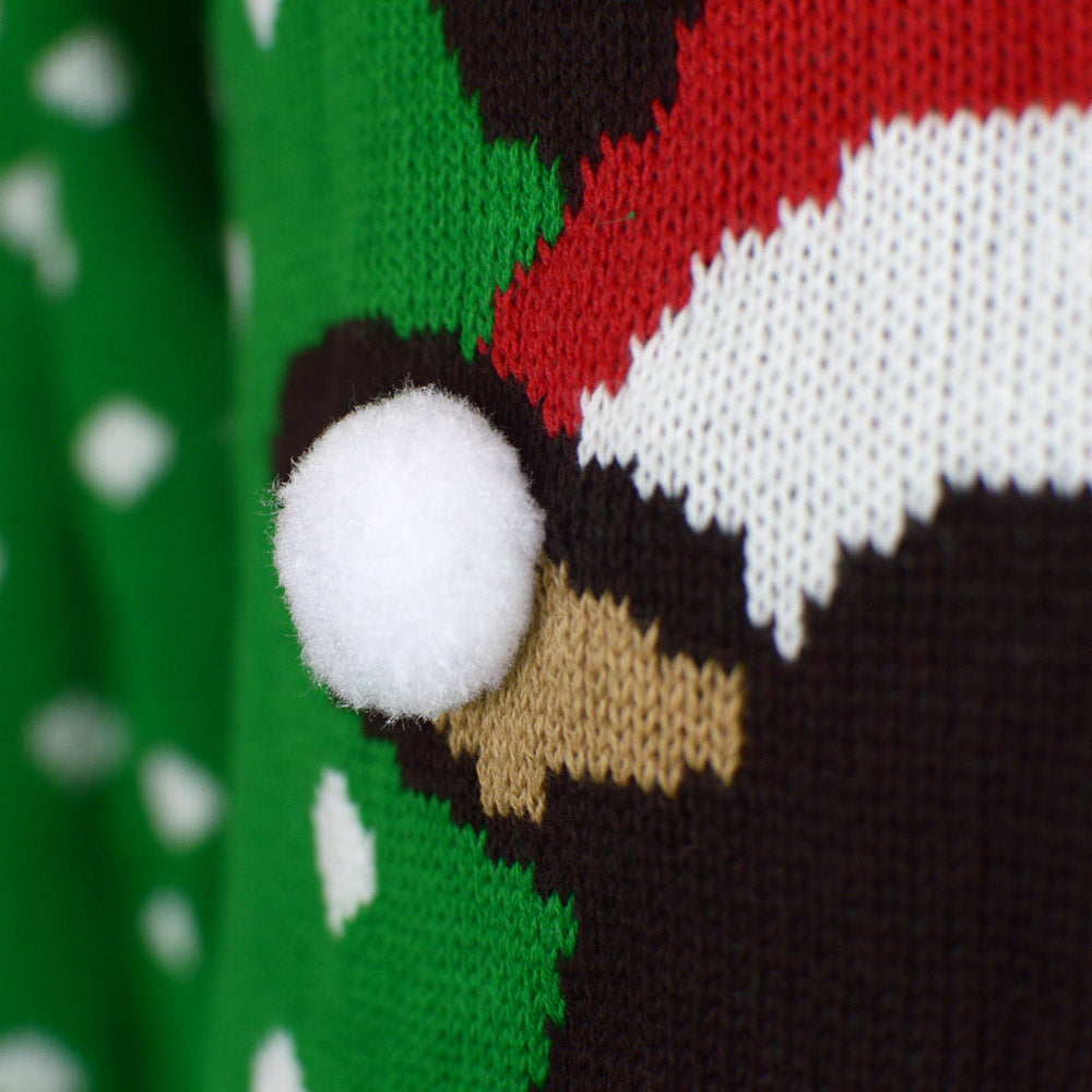 Green 3D Ugly Christmas Sweater Reindeer with Santa's hat children