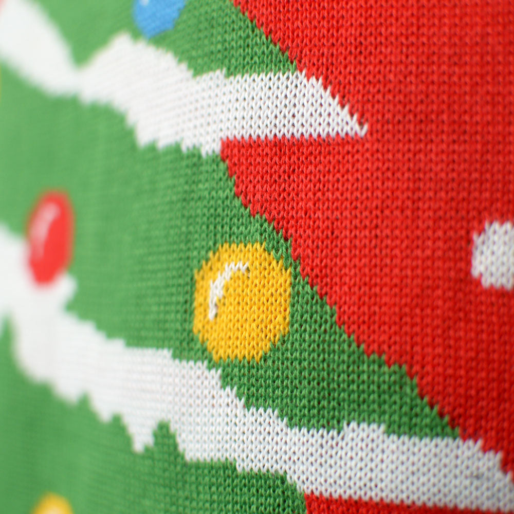 Christmas Tree Couple's Red Ugly Christmas Sweater Detail