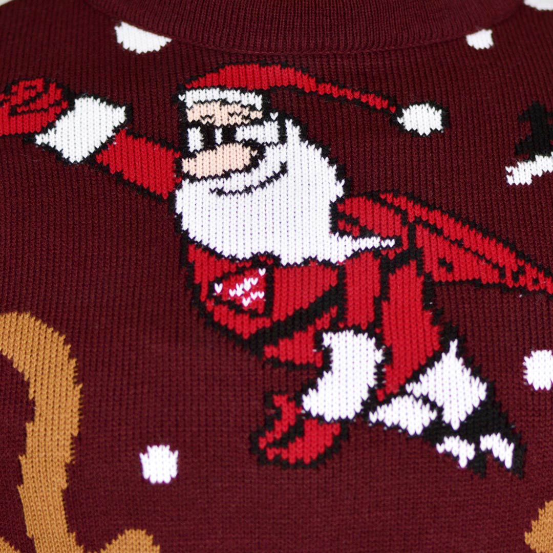 detail Couple's Ugly Christmas Sweater with Batman Rudolph and Superman Santa