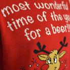 Couple's Ugly Christmas Sweater detail Reindeer + Beer Opener