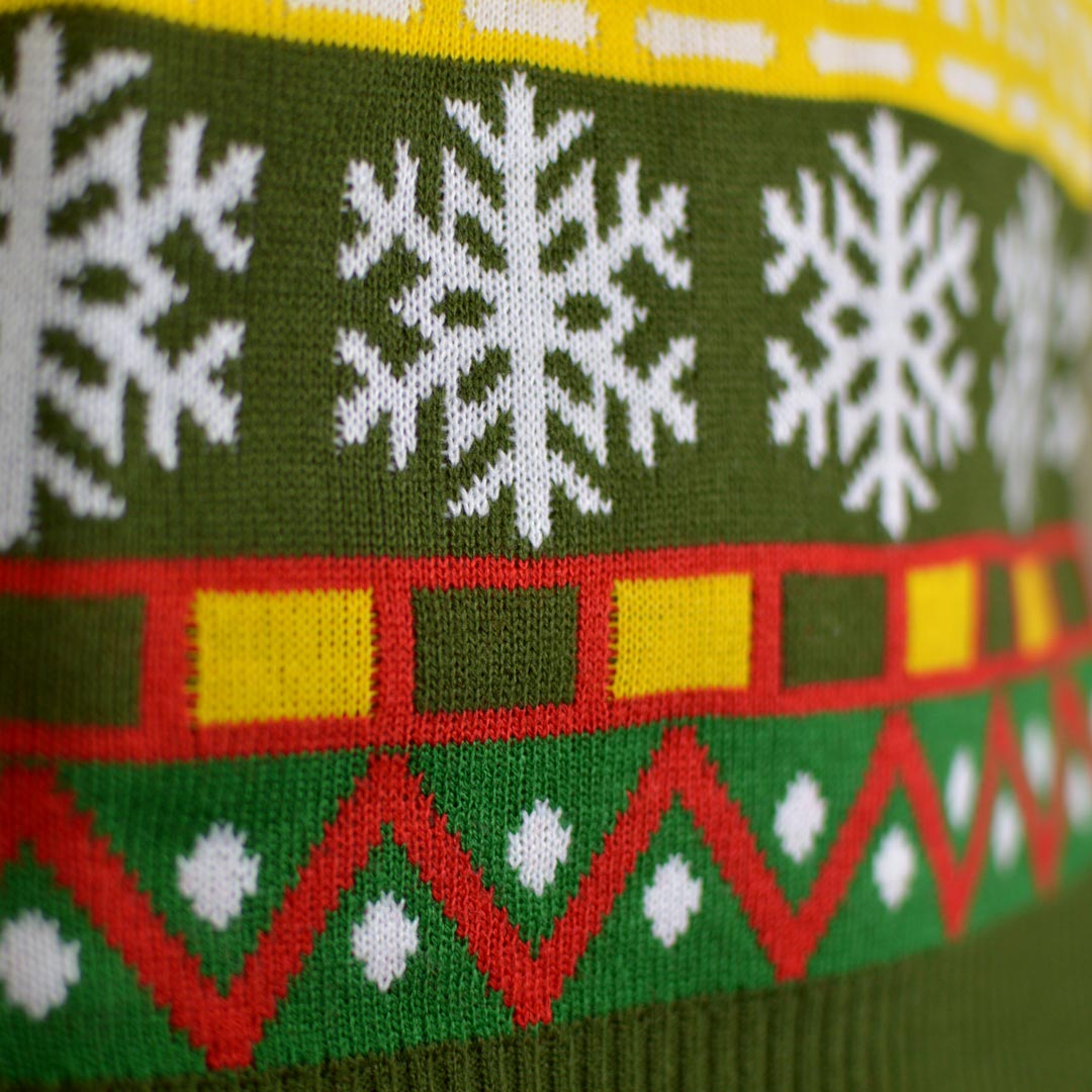 Green Ugly Christmas Sweater with Santa and Gifts detail