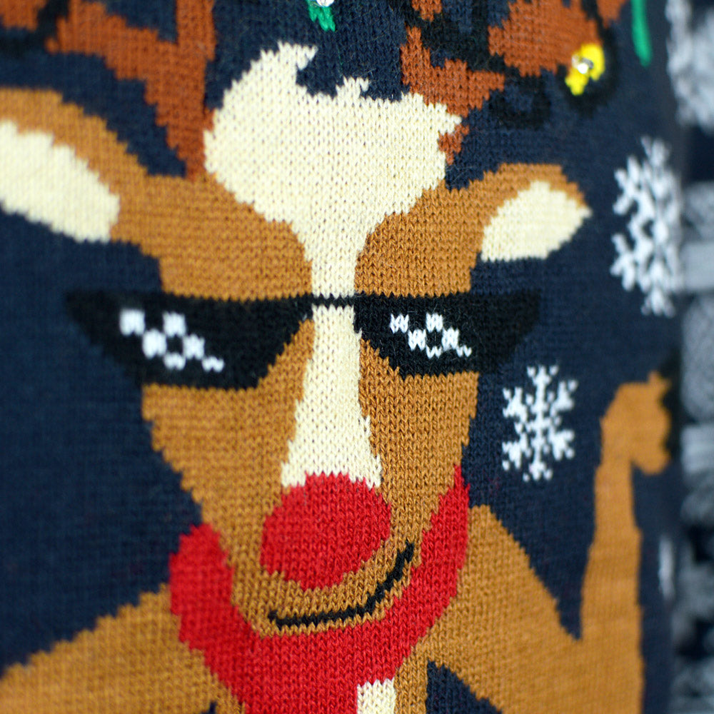 LED light-up Men's Ugly Christmas Sweater Jingle Bells detail