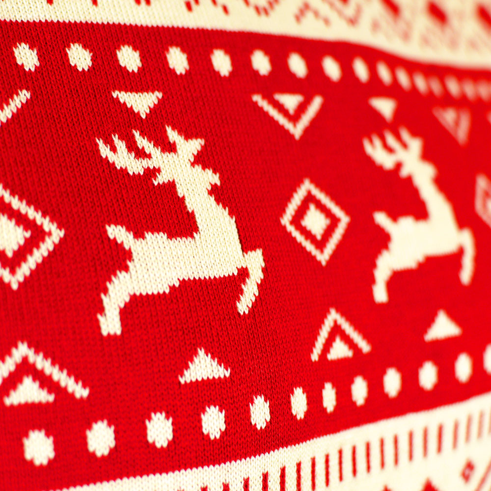 Red Beige detail Organic Cotton Couples Ugly Christmas Sweater Hearts

