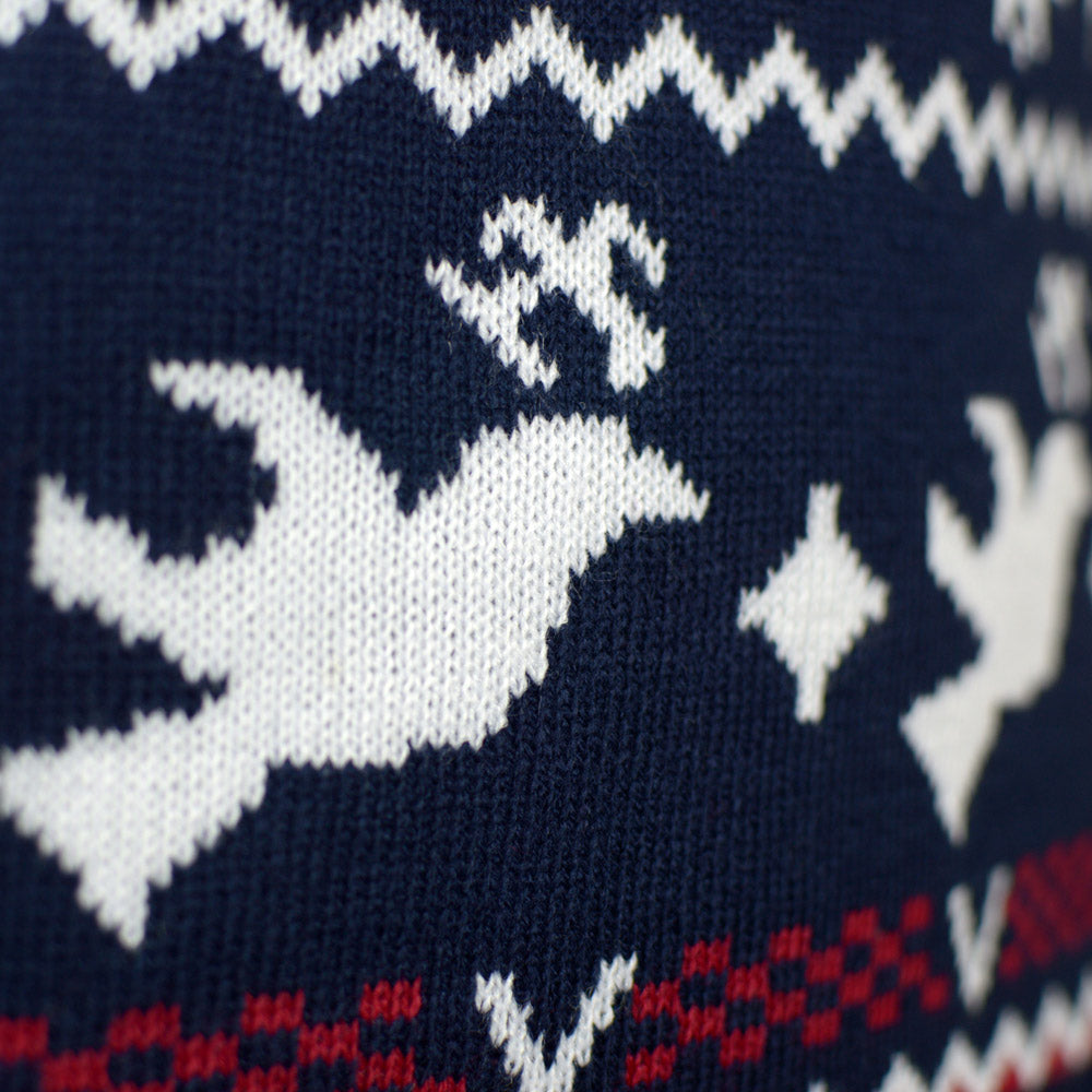 Red and Blue Strips Couple's Ugly Christmas Sweater detail