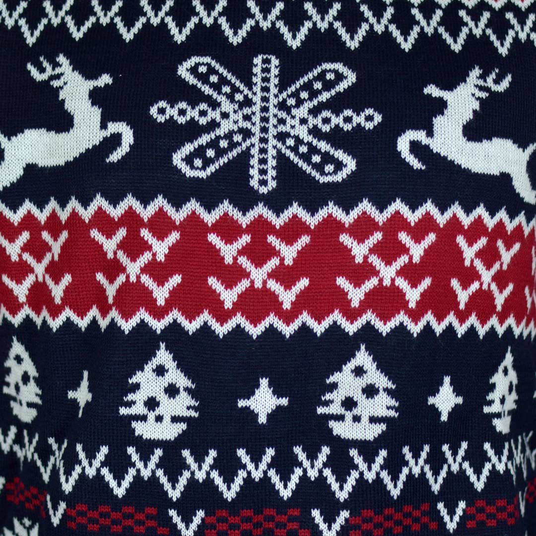 Red and Blue Strips Couple's Ugly Christmas Sweater detail