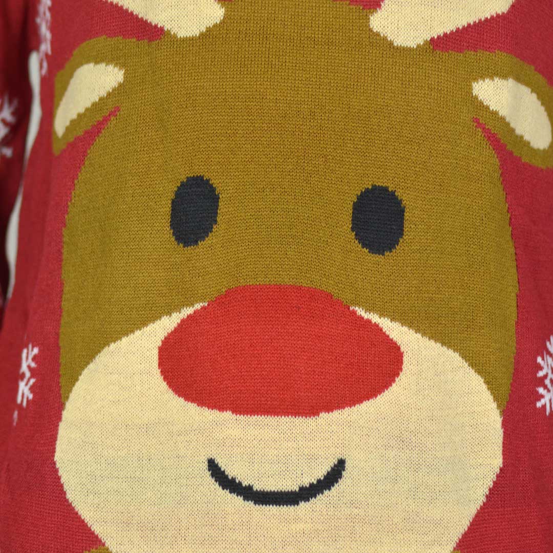 Detail Red Family Ugly Christmas Sweater with Rudolph the Reindeer