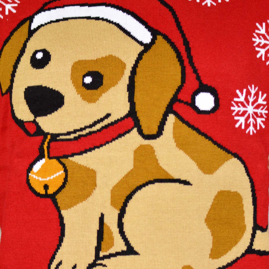 detail Red Men's Ugly Christmas Sweater with Puppy