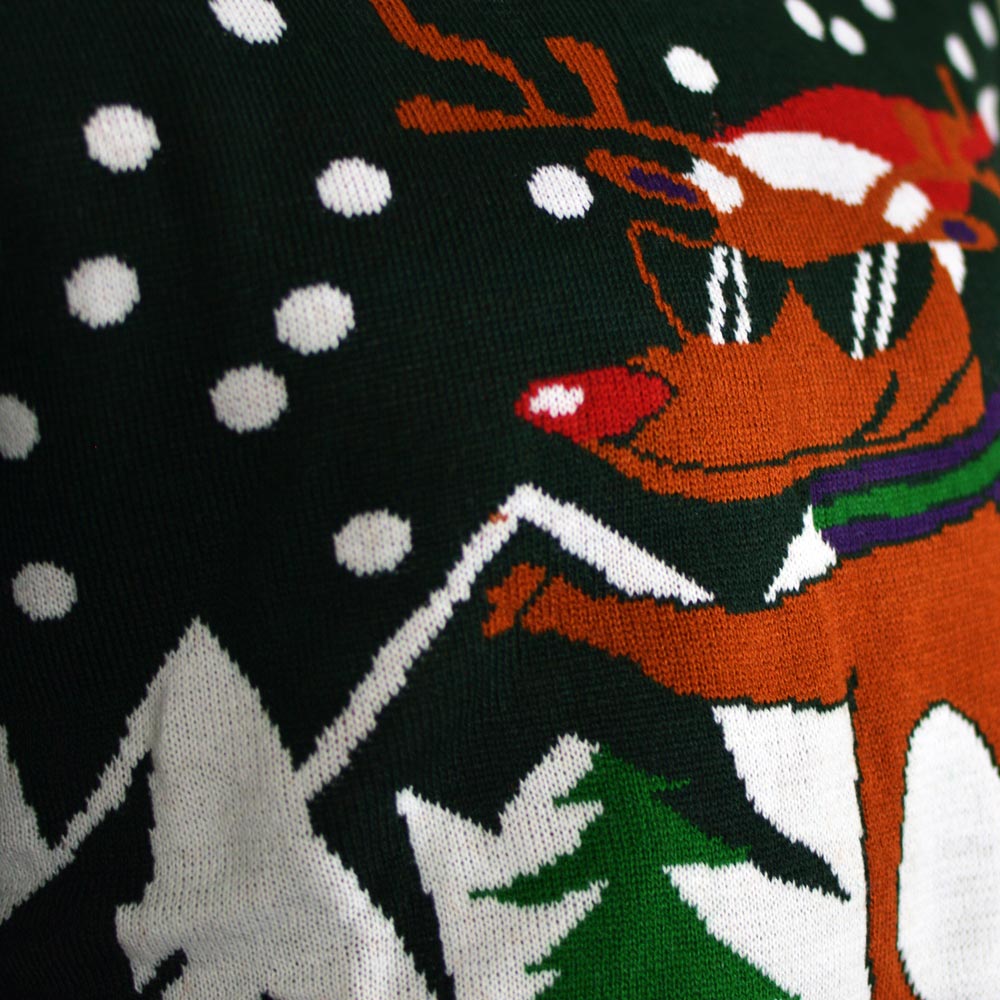 Ugly Christmas Sweater detail Reindeer on Snowmobile