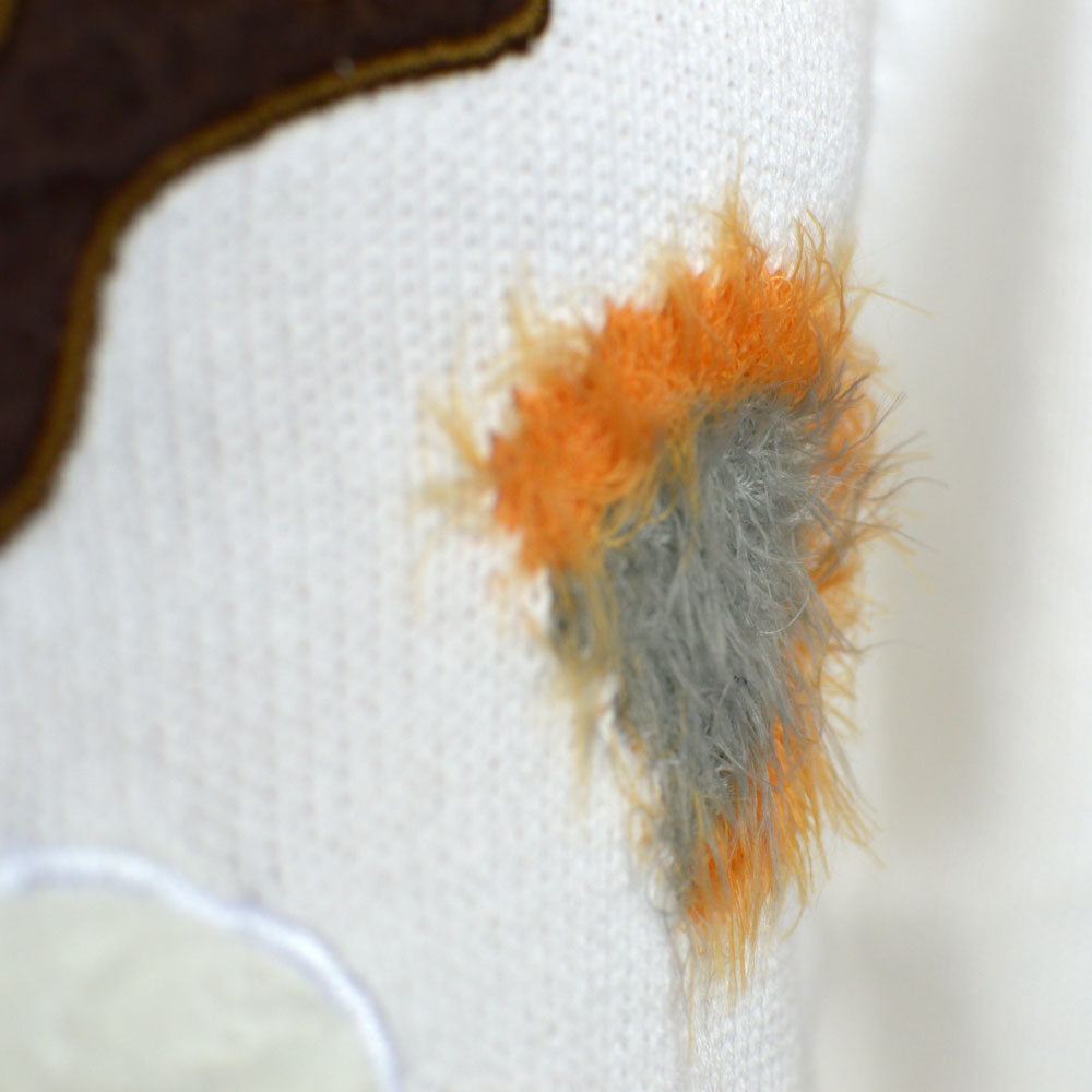 detail White 3D Men's Ugly Christmas Sweater with Hairy Reindeer