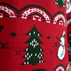 Women's Red Ugly Christmas Sweater with Trees and Snowmens Detail