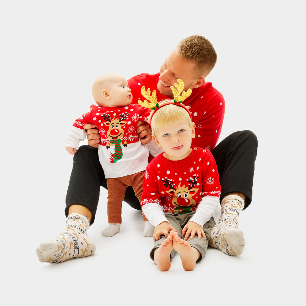 Family Boys and Girls Ugly Christmas Sweater with Reindeer with Scarf