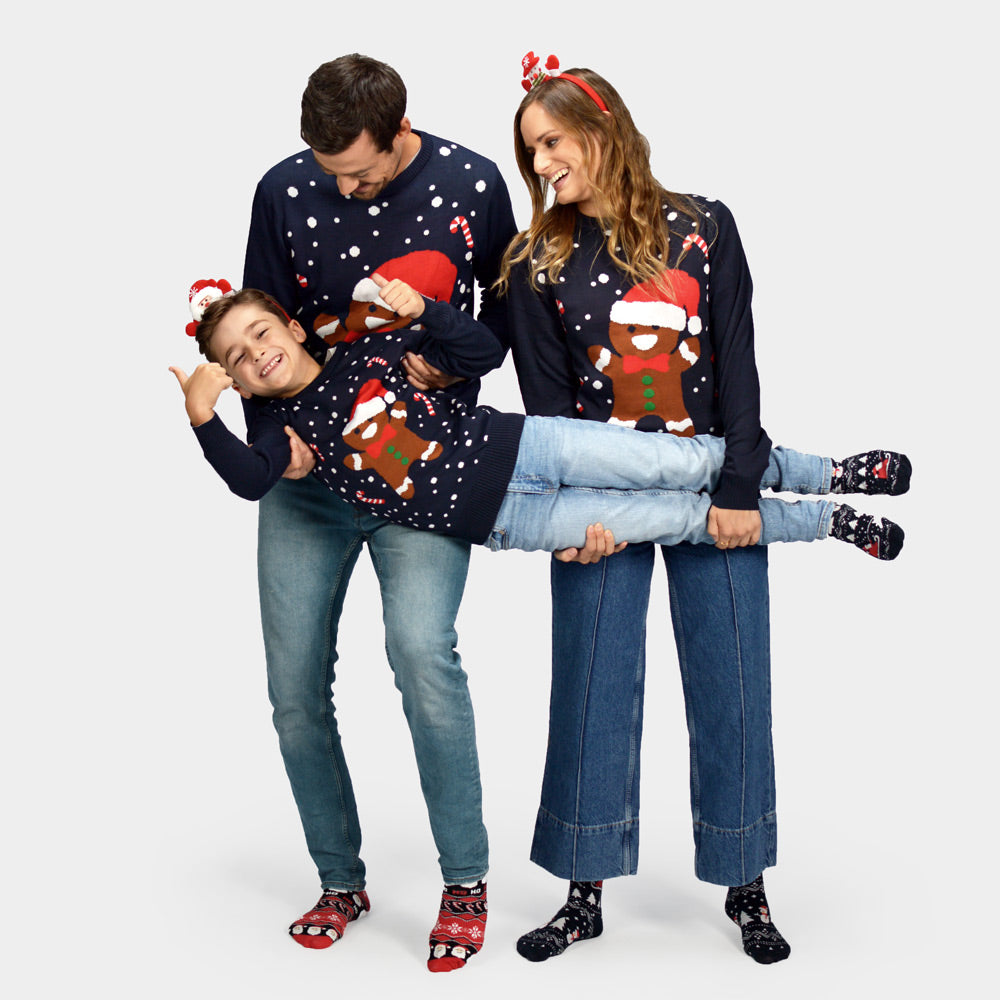 Gingerbread Blue Ugly Christmas Sweater Family 