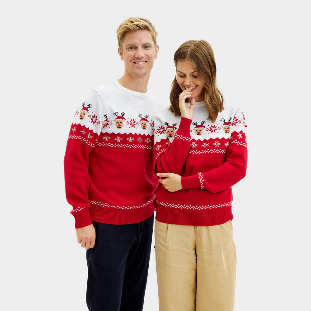 Family Ugly Christmas Sweater Adorable Reindeer Couple