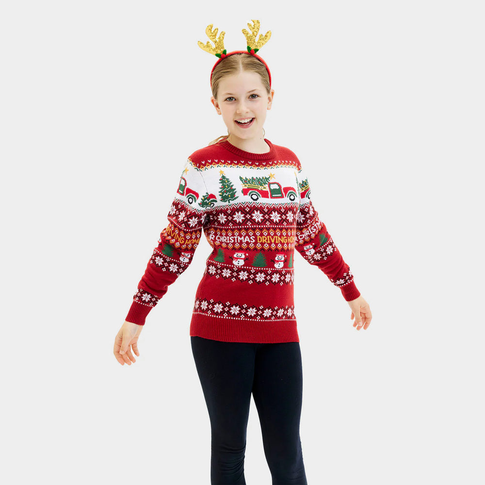 Family Ugly Christmas Sweater Driving Home Girl