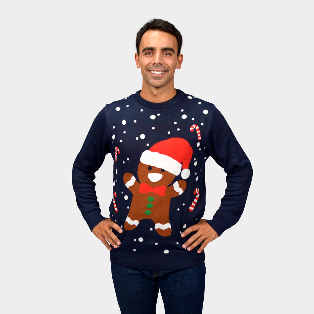 Gingerbread Men's Blue Ugly Christmas Sweater