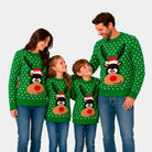 Matching Family Green 3D Cotton Ugly Christmas Sweater – Reindeer with Santa's hat
