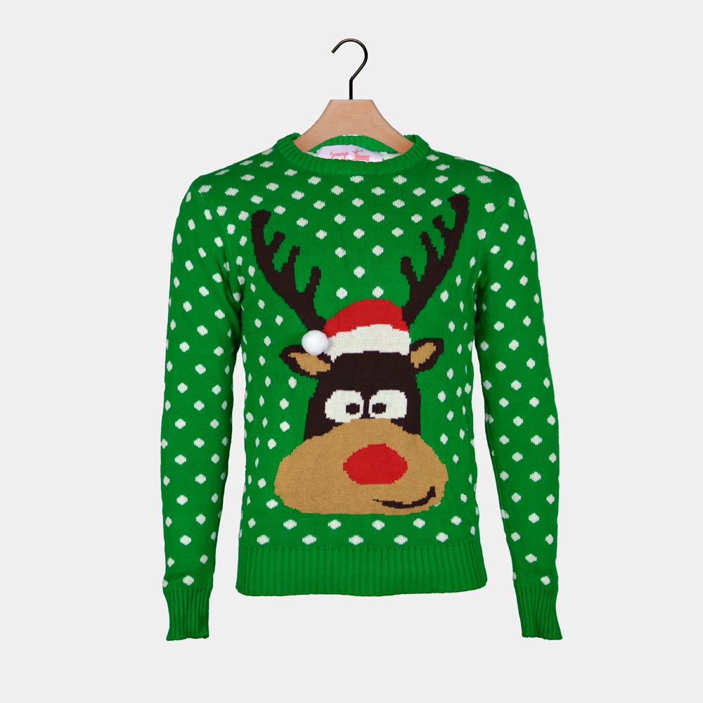 Green 3D Men's Ugly Christmas Sweater Reindeer with Santa's hat