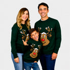 Green Family Ugly Christmas Sweater with Smiling Reindeer
