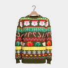 Green Men's Ugly Christmas Sweater with Santa and Gifts 