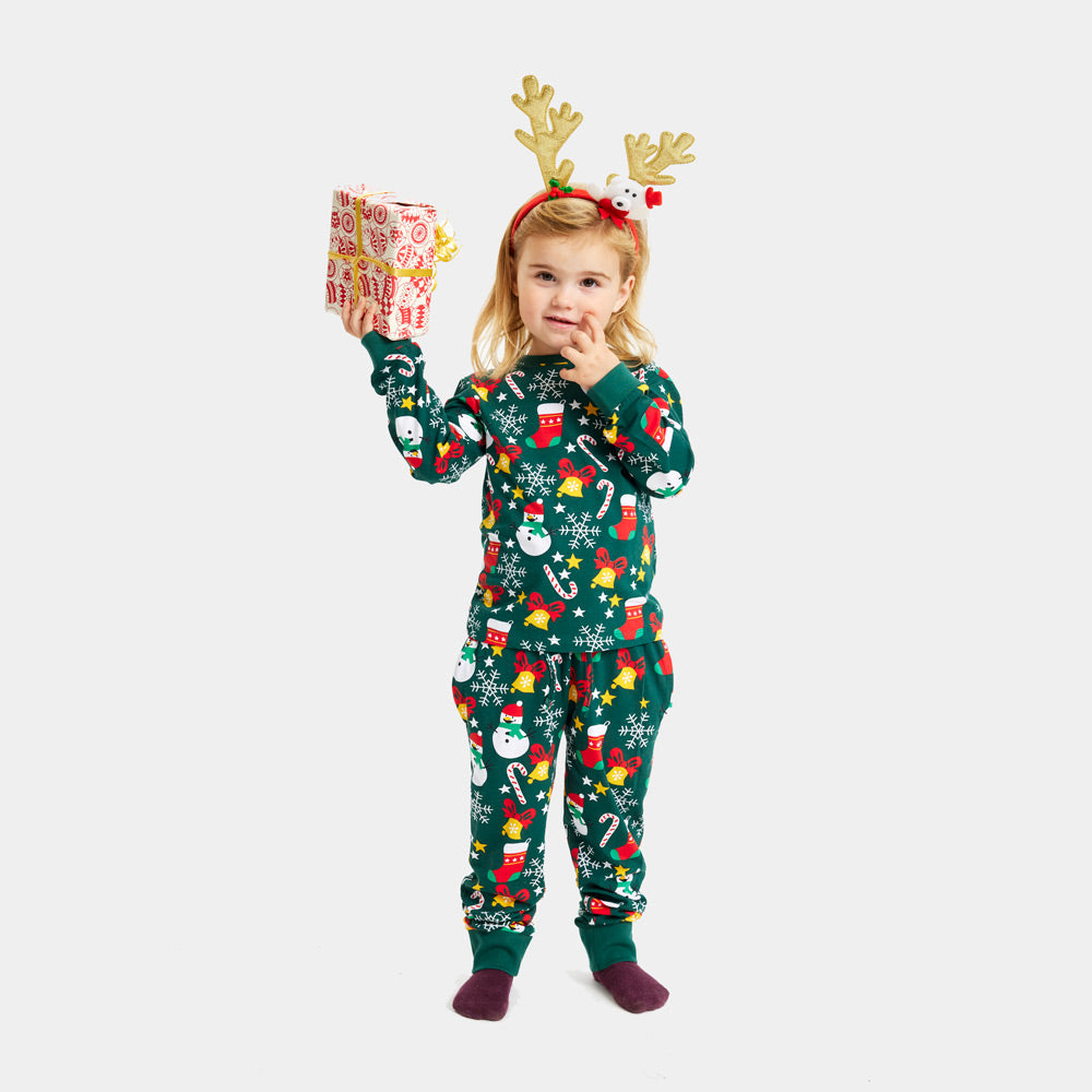 Green Ugly Christmas Pyjama for Children with Christmas motifs girls