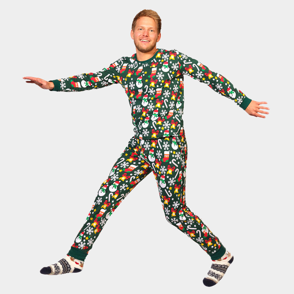 Green Ugly Christmas Pyjama for Men with Christmas motifs