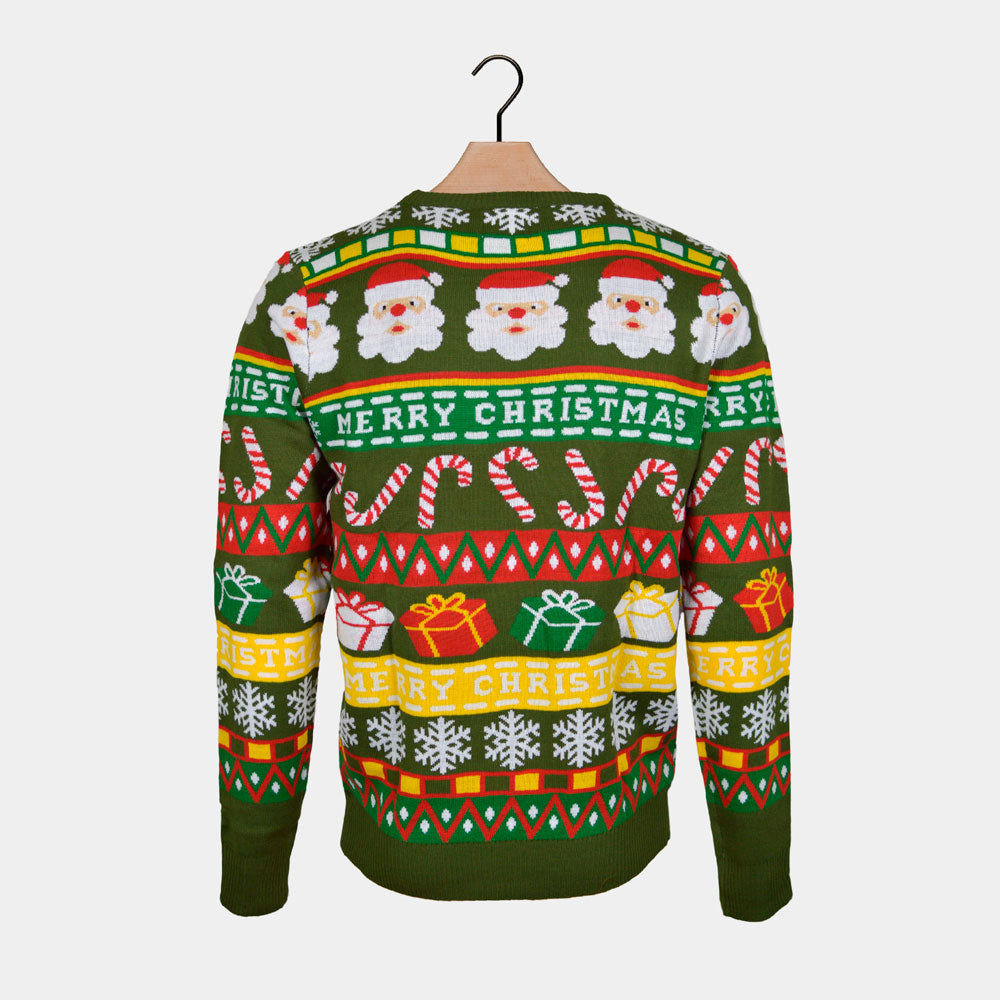 Santa and Gifts Green Couple's Ugly Christmas Sweater