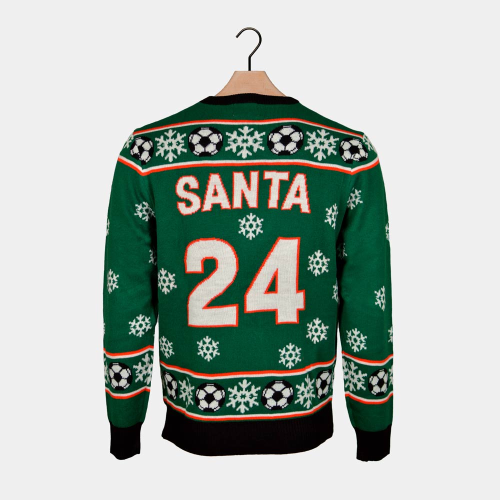 Santa playing Soccer Green Couple's Ugly Christmas Sweater