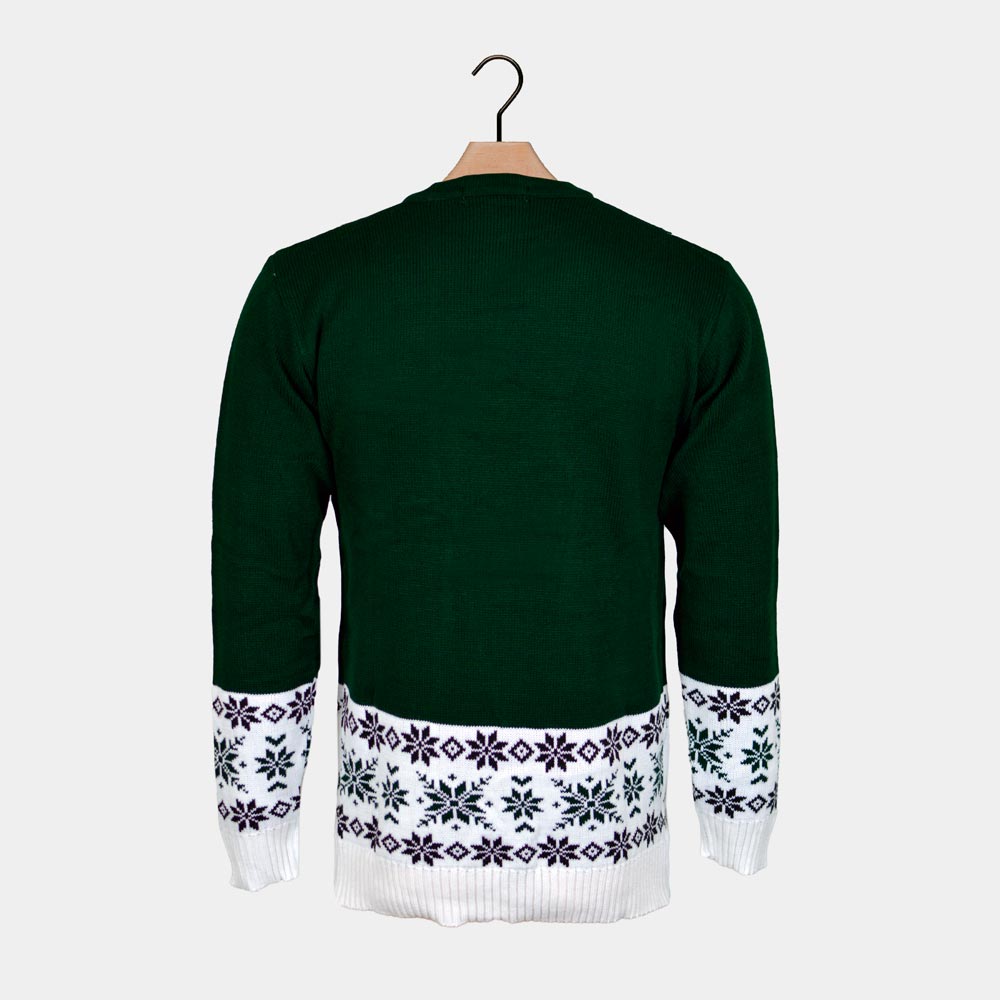 Green Women's Ugly Christmas Sweater with skating Reindeer Back