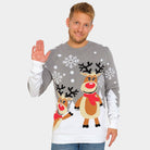 Grey Organic Cotton Cute Reindeers Couple's Ugly Christmas Sweater Mens