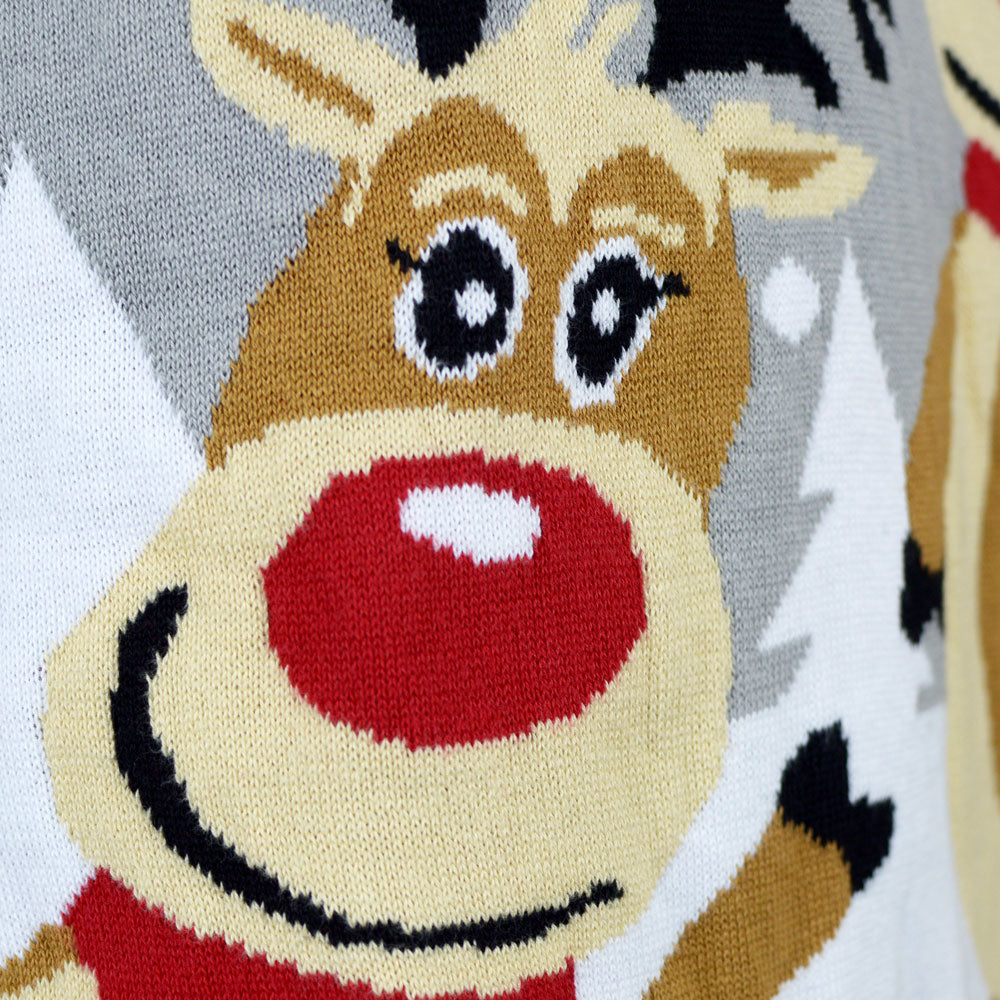 Grey Organic Cotton Cute Reindeers detail Ugly Christmas Sweater