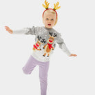 Girls Grey Organic Cotton Cute Reindeers Ugly Christmas Sweater