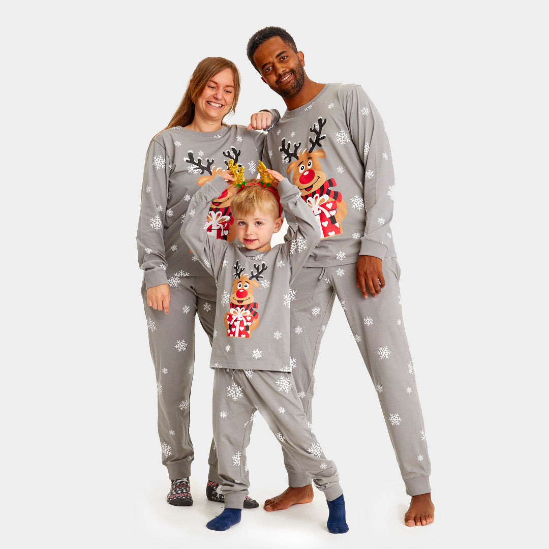 Grey Ugly Christmas Pyjama for Children with Rudolph the Reindeer Mens and Womens