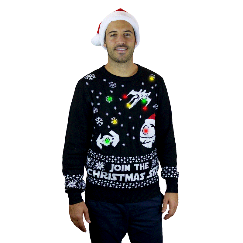 Join the Christmas Side LED light-up Ugly Christmas Sweater Mens