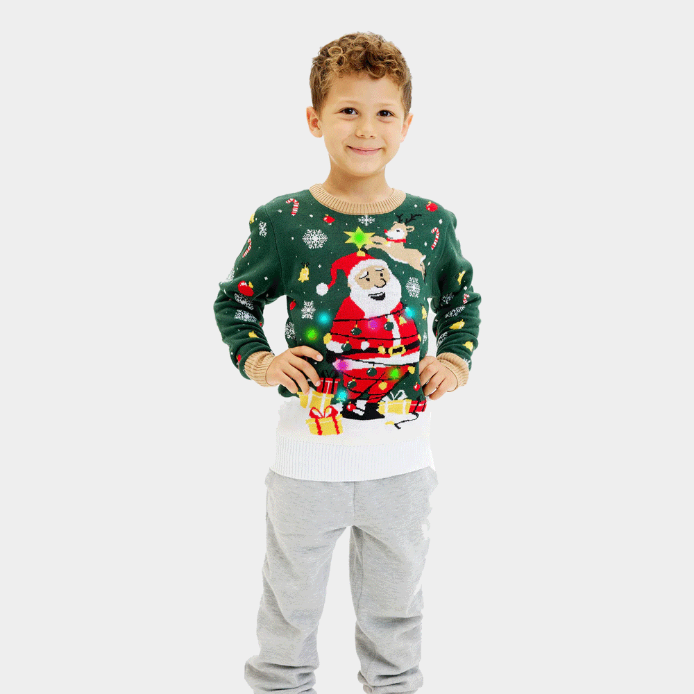 LED light-up Boys and Girls Ugly Christmas Sweater Santa Claus in a mess
