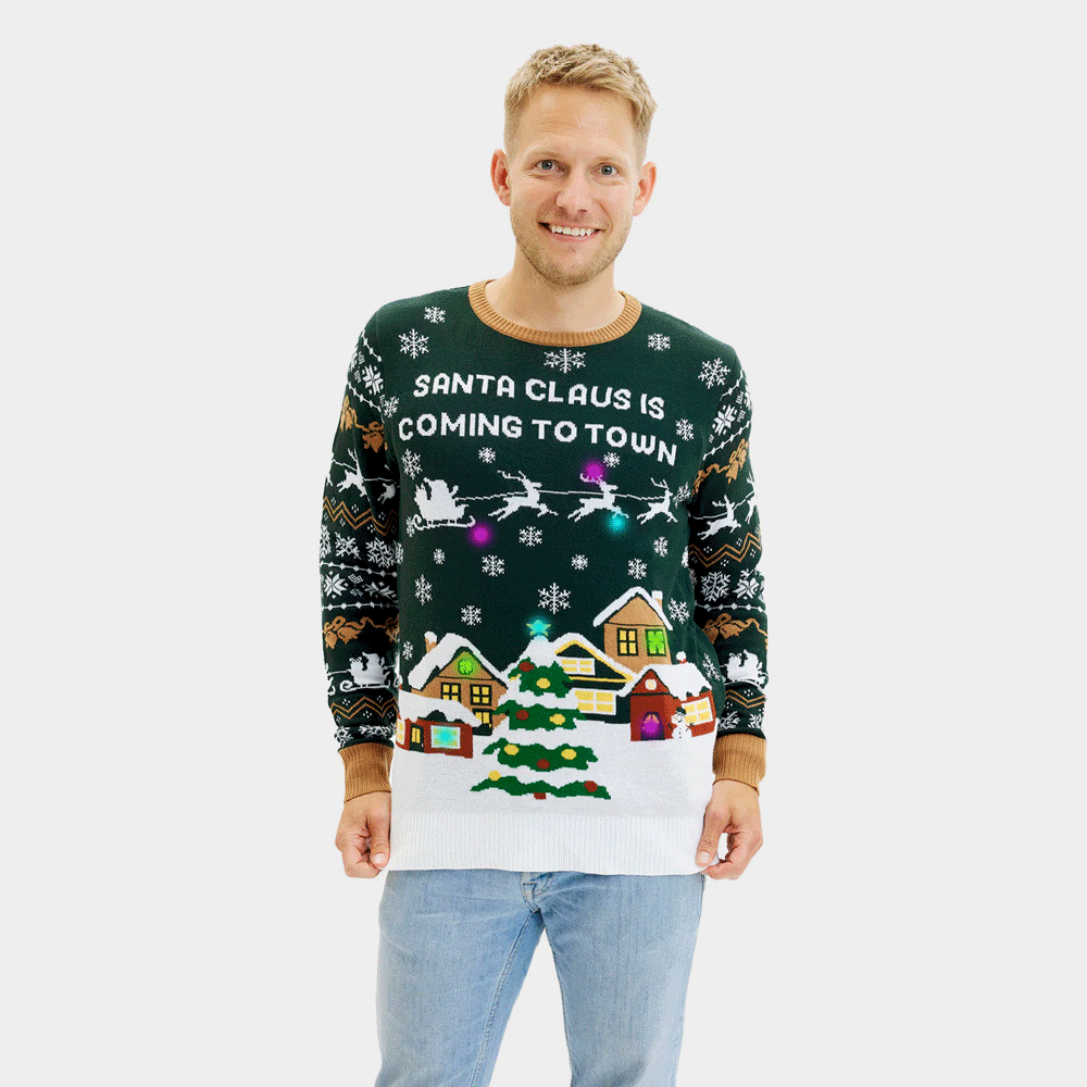 LED light-up Couples Ugly Christmas Sweater Santa is Coming to Town Men
