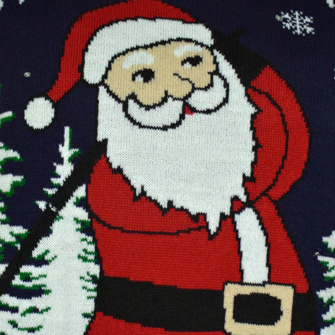 LED light-up Couple's Ugly Christmas Sweater with Santa playing Golf detail