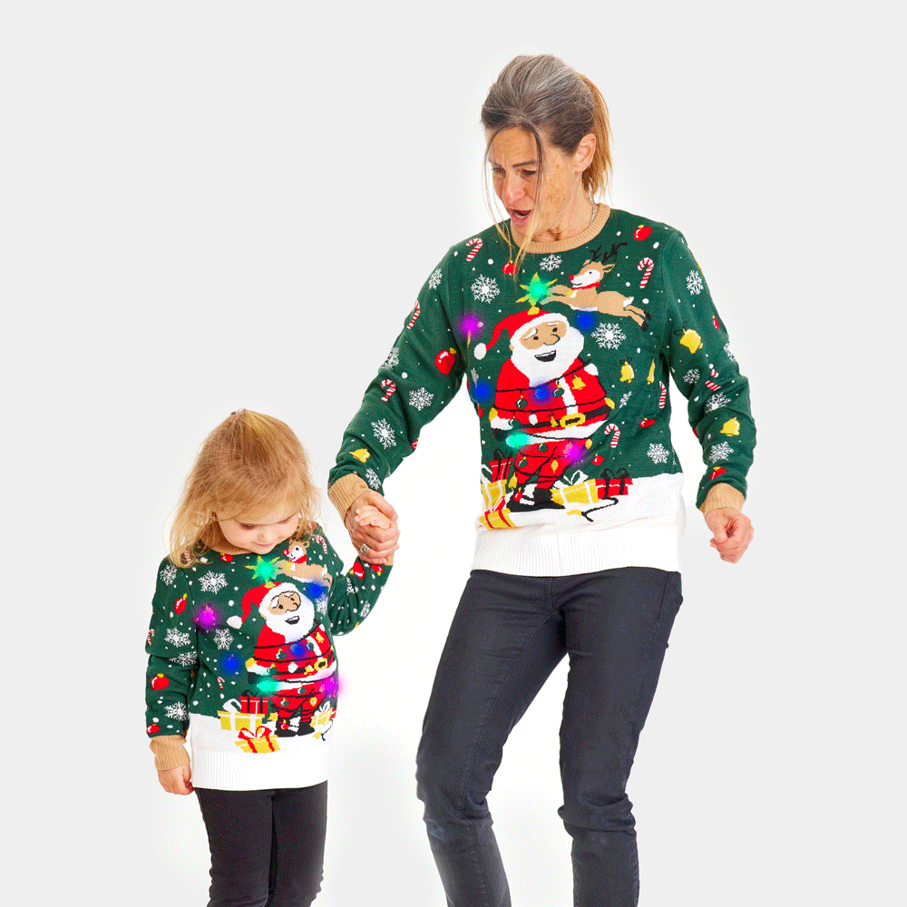 LED light-up Mens Family Ugly Christmas Sweater Santa Claus in a mess
