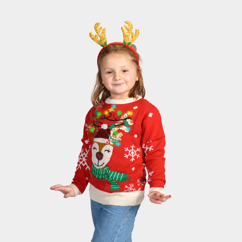LED light-up Family Ugly Christmas Sweater Sparkling Sequin Reindeer Children
