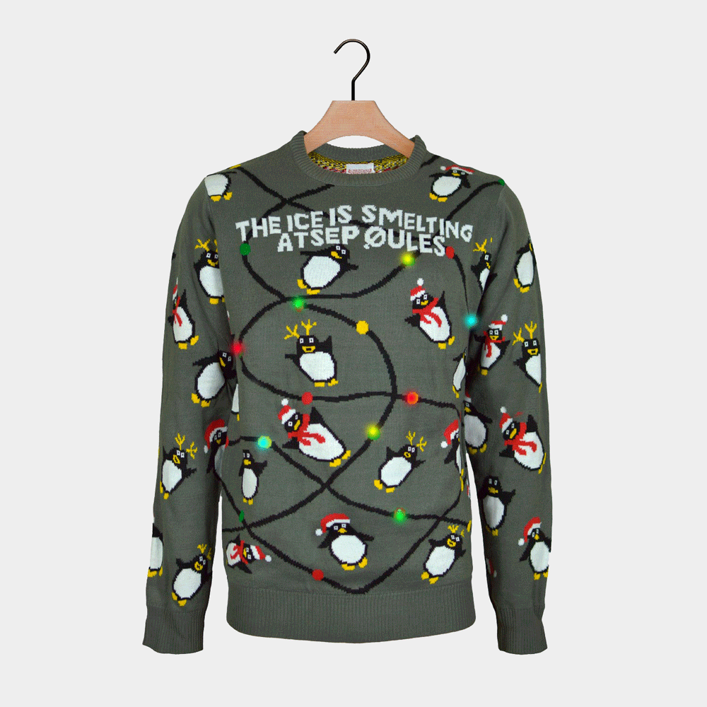 LED light-up Men's Ugly Christmas Sweater with Penguins