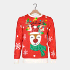 LED light-up Mens Ugly Christmas Sweater Sparkling Reindeer Sequin 
