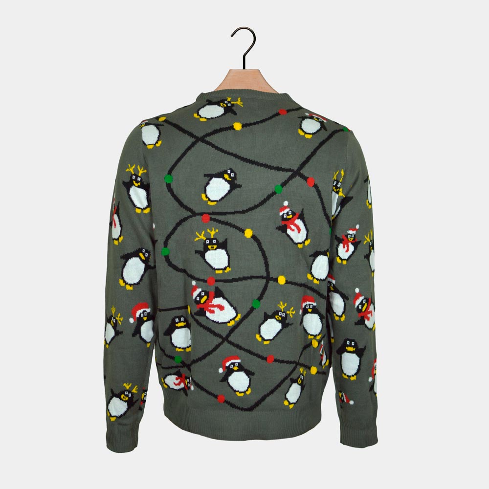 LED light-up Ugly Christmas Sweater with Penguins back