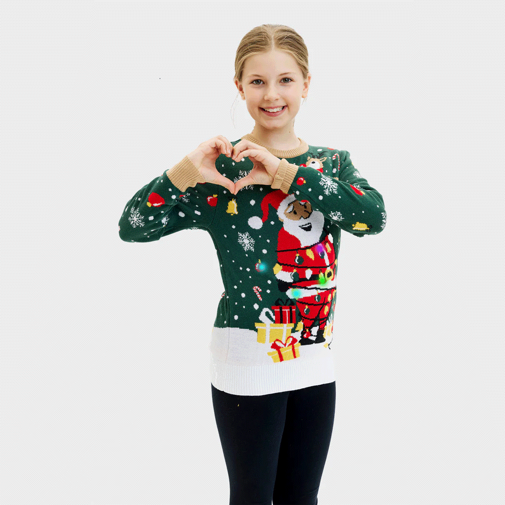 LED light-up Santa Claus in a mess Boys and Girls Ugly Christmas Sweater 