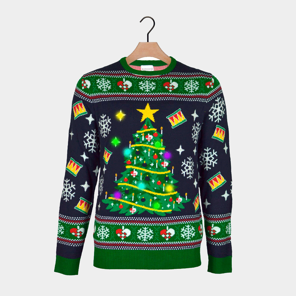 Blue LED light-up Family Ugly Christmas Sweater with Christmas Tree
