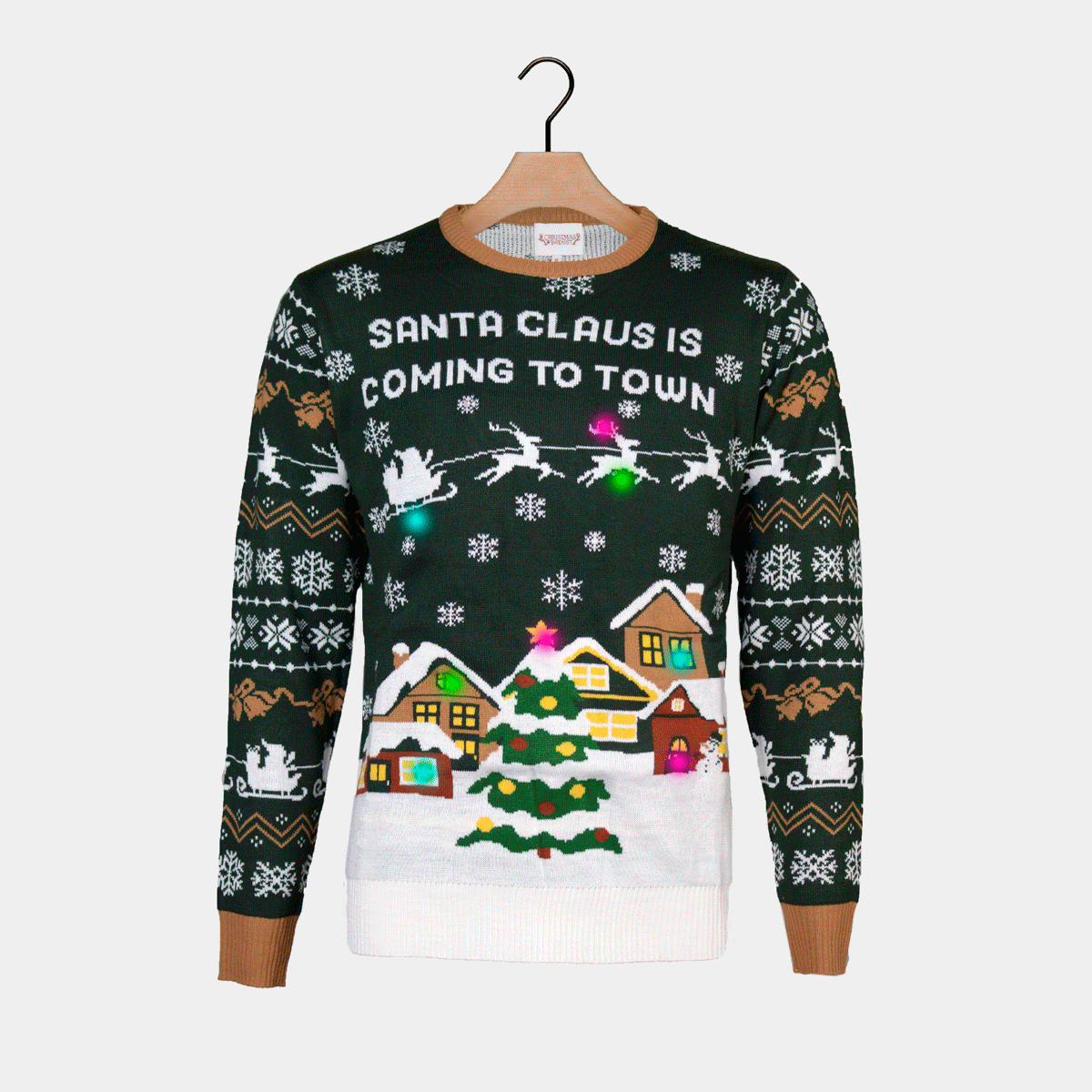 LED light-up Ugly Christmas Sweater Santa is Coming to Town Couples 
