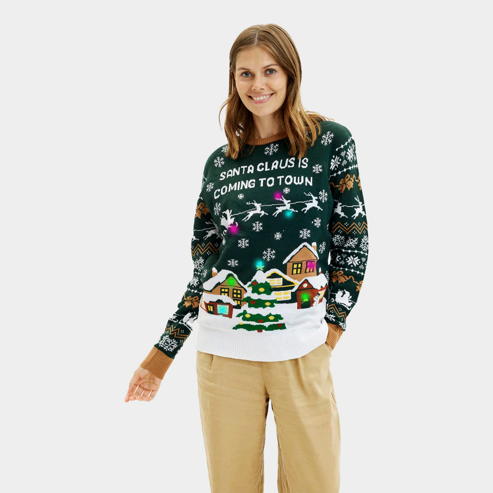 LED light-up Womens Ugly Christmas Sweater Santa is Coming to Town

