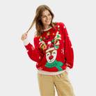 LED light-up Womens Ugly Christmas Sweater Sparkling Sequin Reindeer couple
