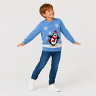 Light Blue Family Ugly Christmas Sweater with Penguin Boy
