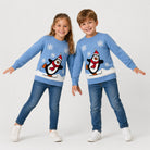 Light Blue Family Ugly Christmas Sweater with Penguin Children

