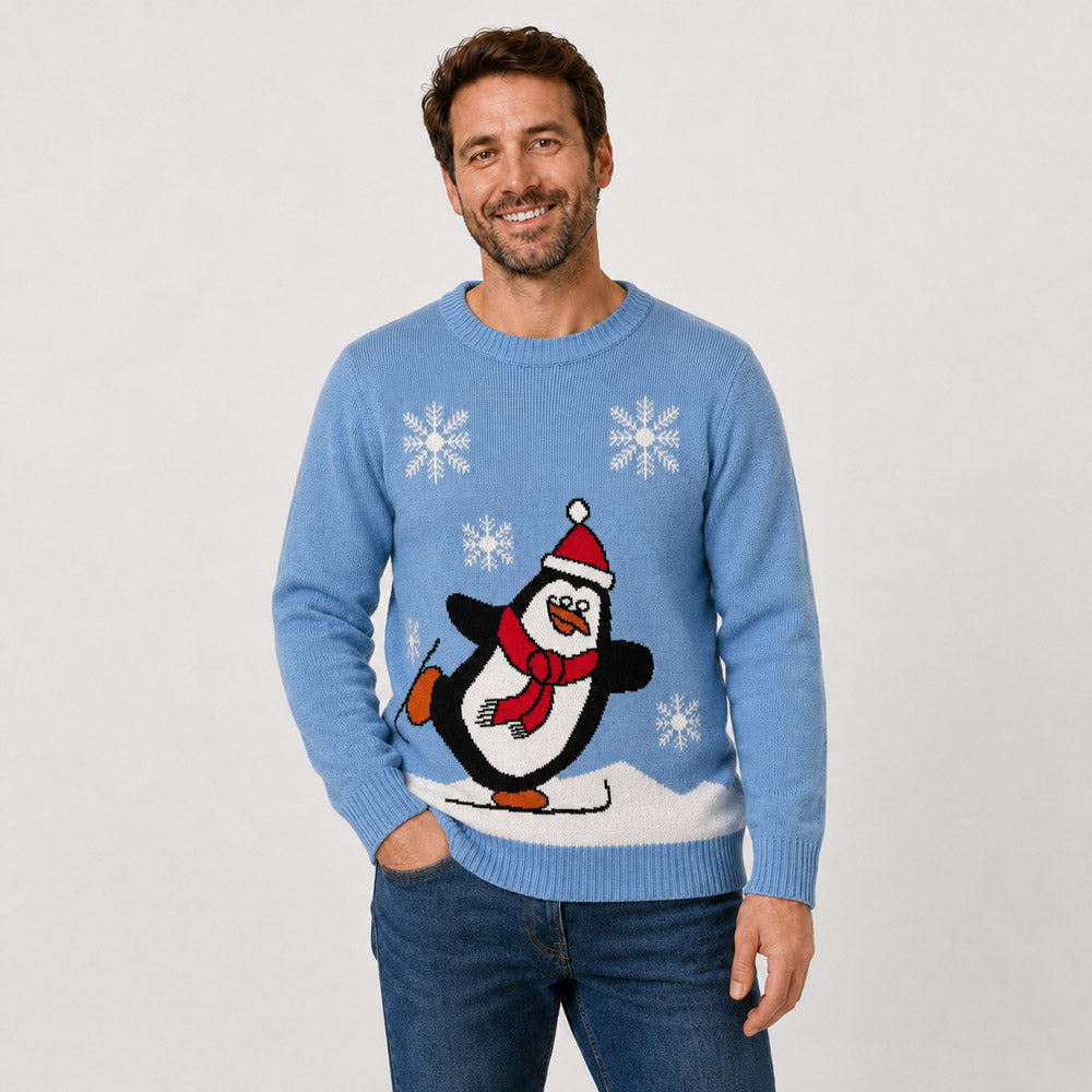 Light Blue Family Ugly Christmas Sweater with Penguin Men
